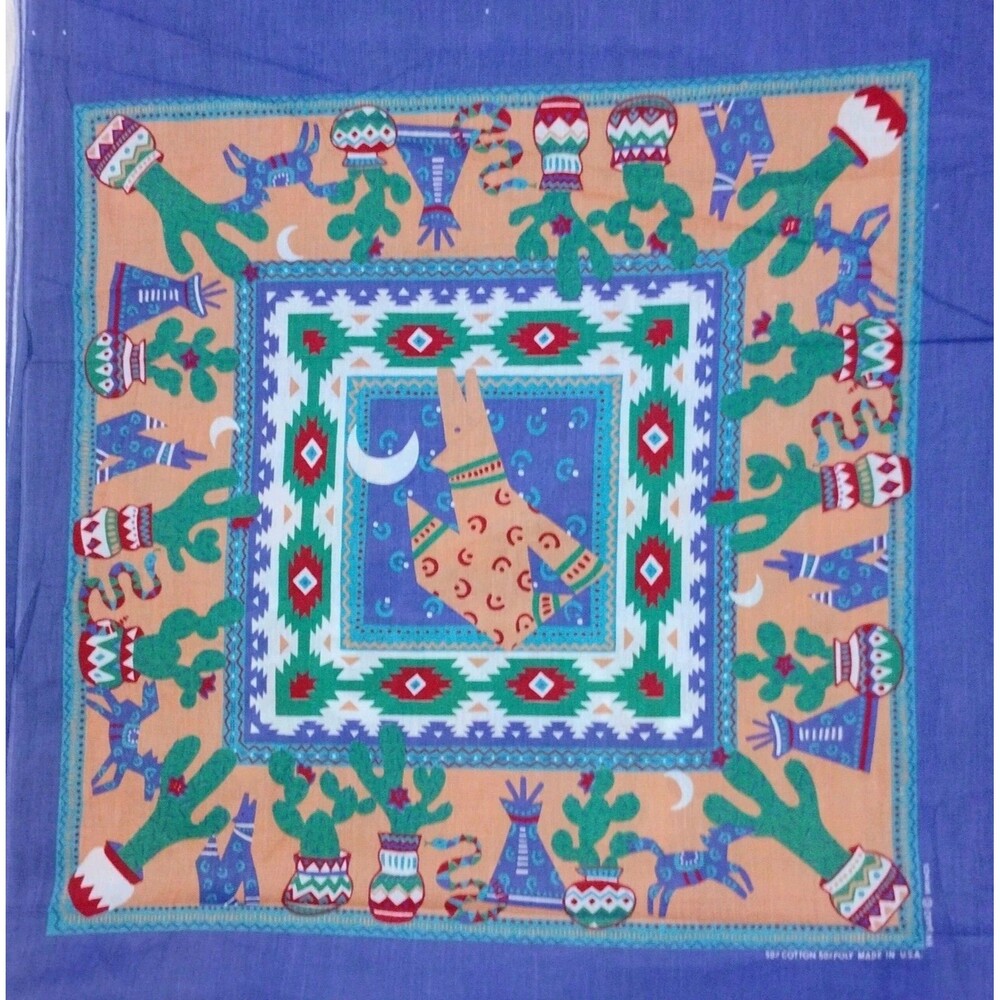 Vintage Bandana Aztec Southwestern Print Cotton Blend Made in USA New